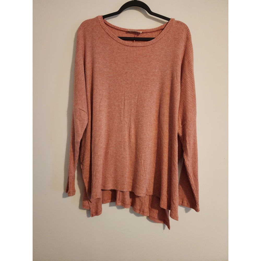 Zenana Ribbed Long Sleeve Oversized Tunic Top Rose Pink 3X HT-2140X